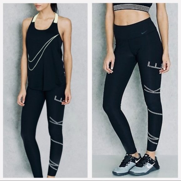 NIKE NWT Power Legendary NIKE Graphic Black Work Out Leggings / Yoga Pants - Med - Picture 4 of 14